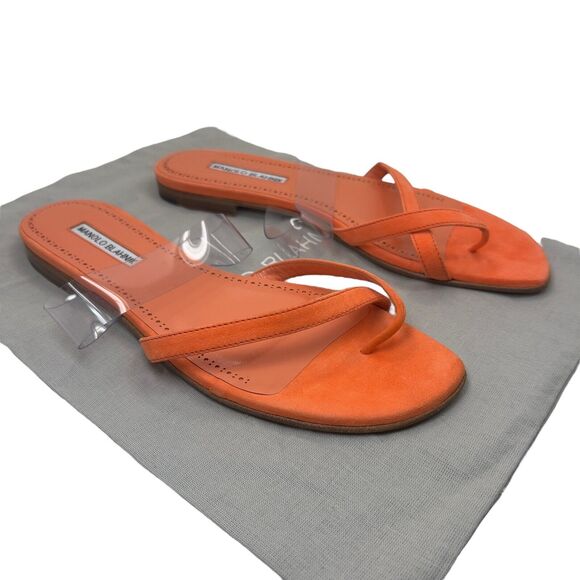 Manolo Blahnik Susina Crisscross Toe-Strap Flat Sandals Orange Size 41.5 - Picture 1 of 9